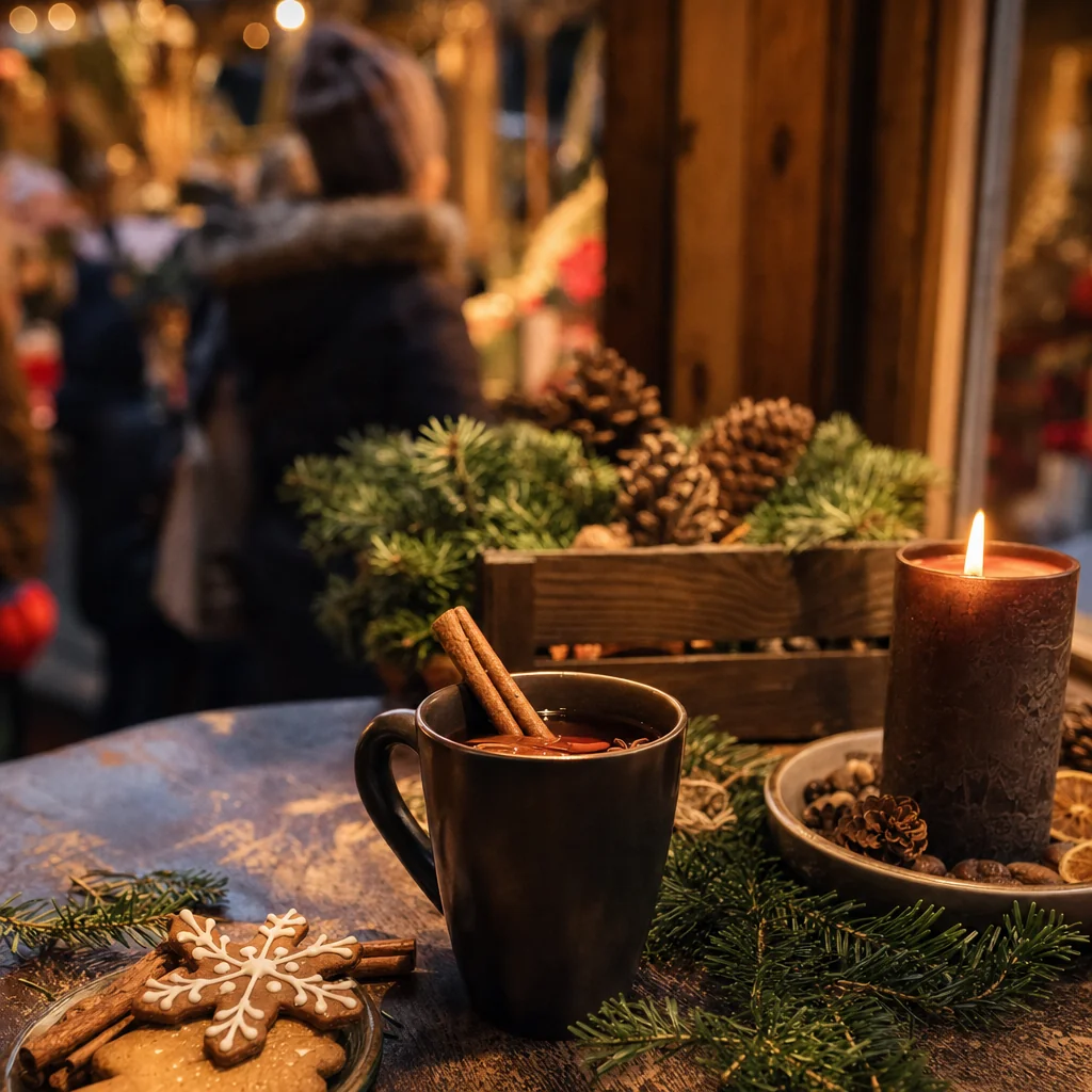 Gemütliches Adventsstillleben mit Punsch und Gebäck